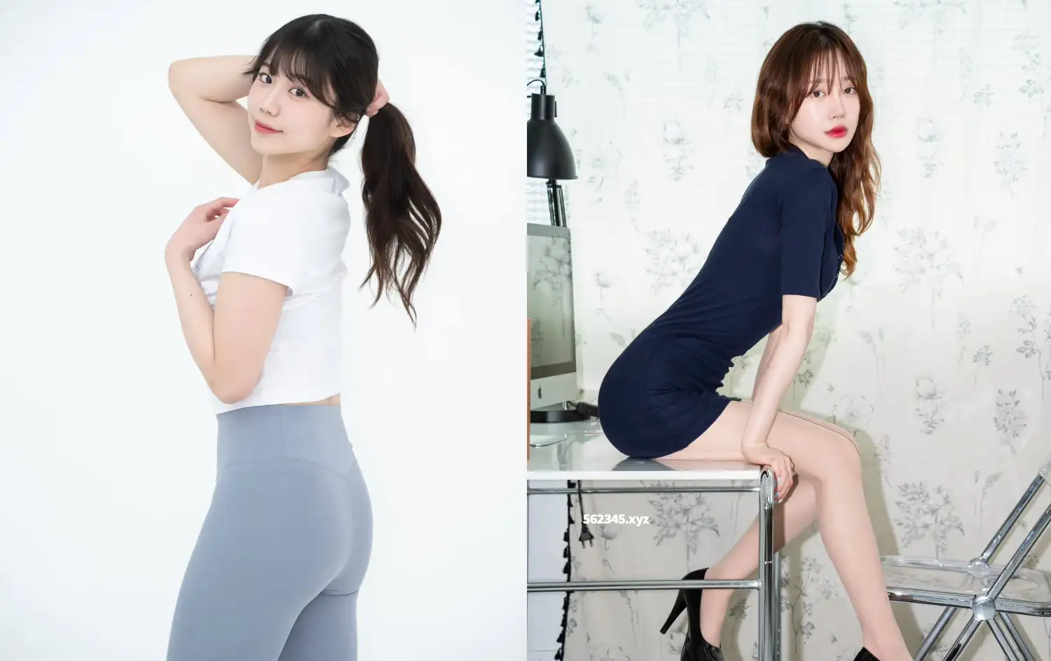 灰色瑜伽裤与蓝色包臀裙 - Grey yoga pants and blue bodycon dress - 그레이 요가 팬츠와 블루 붕대 원피스 - Quần yoga xám và váy ôm xanh - グレーのヨガパンツとブルーのボディコンワンピース